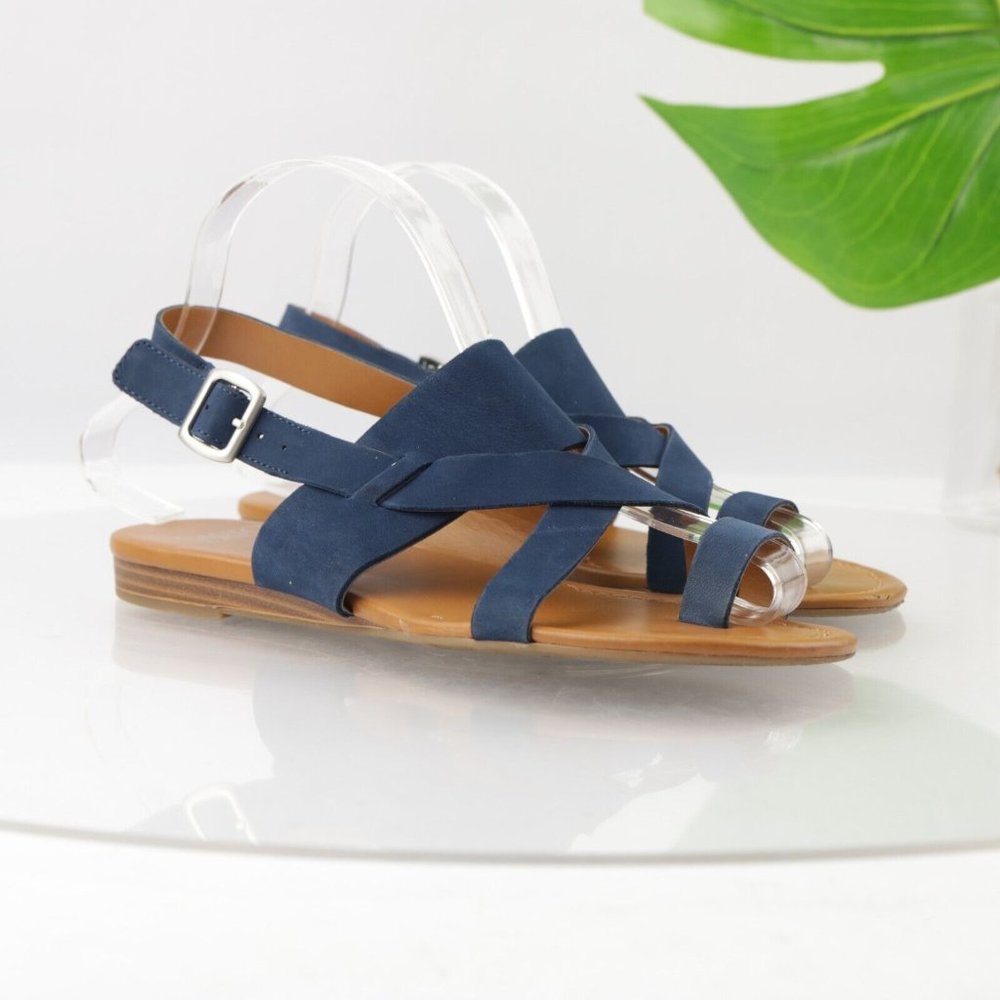 Franco Sarto Women's GIA Slingback Sandal Size 7 Blue Suede Flat Strappy Casual